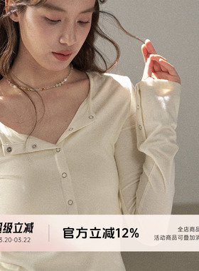 FUTURE BEATS 秋冬内搭仿羊绒半开襟纽扣亲肤弹力修身打底长袖T恤