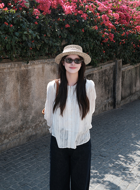 FUTURE BEATS 法式温柔【提琴诗人】巴厘岛度假风提花泡泡袖衬衫