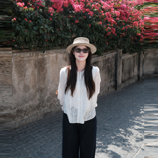 衬衫 FB法式 巴厘岛度假风提花泡泡袖 提琴诗人 温柔