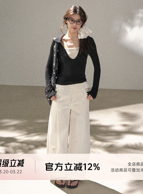 FUTURE BEATS 白色花边宽松百搭阔腿裤重工直筒通勤休闲裤长裤女