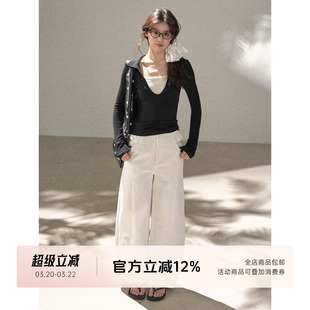 FUTURE BEATS 白色花边宽松百搭阔腿裤重工直筒通勤休闲裤长裤女