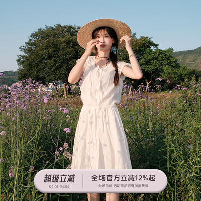 FUTURE BEATS 棉「舒芙蕾」上衣夏季法式飞袖捏褶短款娃娃衫上衣