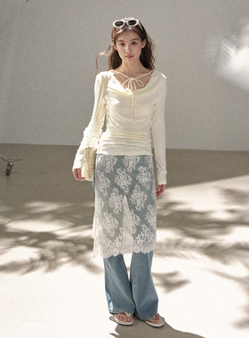 FUTURE BEATS 白色网纱蕾丝睫毛屁帘时髦感叠穿一片式内衬半身裙