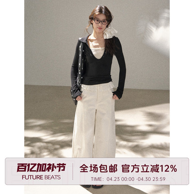 白色花边宽松百搭阔腿裤