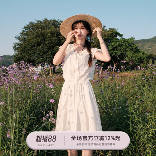 FUTURE BEATS 棉「舒芙蕾」上衣夏季法式飞袖捏褶短款娃娃衫上衣