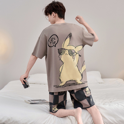 100%纯棉男款短袖睡衣夏季套装
