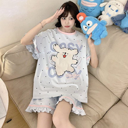 带胸垫睡衣女纯棉短袖夏季2026新款可爱少女学生加大码胖mm家居服