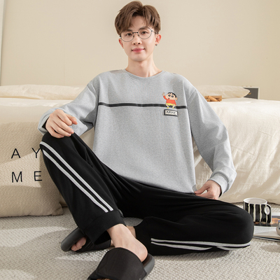 100%纯棉男士睡衣春秋家居服套装