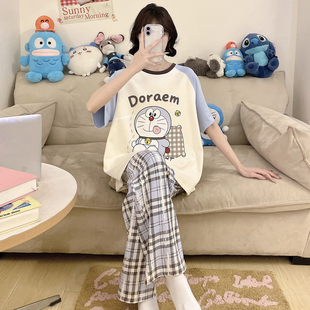 纯棉睡衣女款夏季短袖长裤薄款青少年学生卡通可爱少女大码家居服