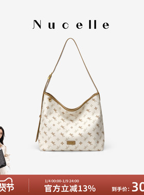 NU纽芝兰水桶包2025新款飞马老花腋下包上班通勤HOBO包单肩斜挎包