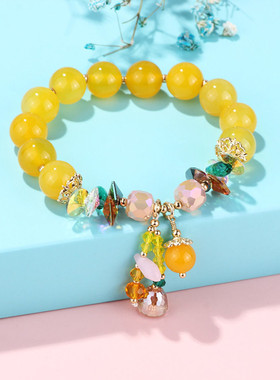 黄玛瑙手链小众水晶黄色手绳