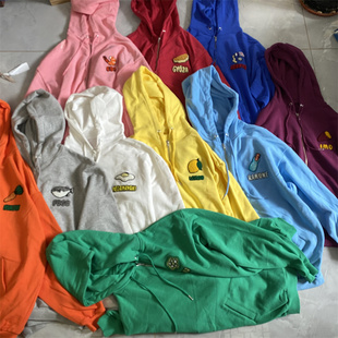 新款在入荷~P家渡边直美纯元可爱刺绣多色宽松大码拉链连帽卫衣女