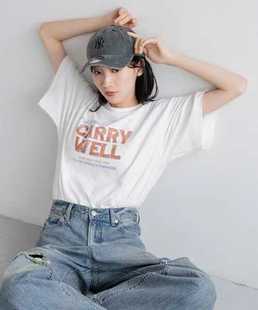 日单LF夏季新款 宽松百搭印花字母圆领短袖上衣T恤女瑕疵款