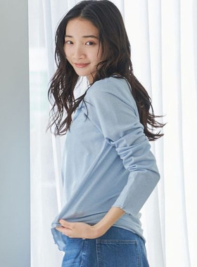 包邮coen日单春季新款弹性宽松圆领长袖内搭上衣女打底衫