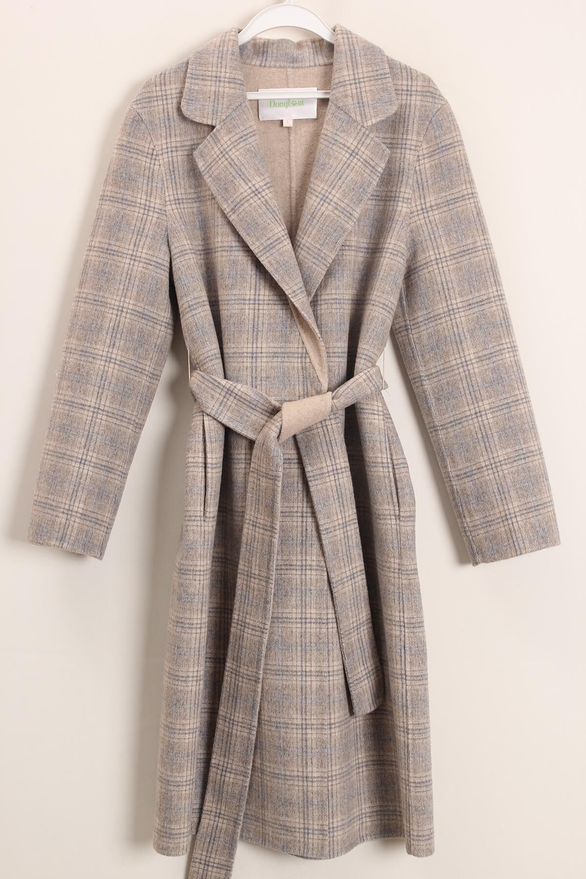 朵以冬季新款收腰显瘦格子大衣双面呢羊绒外套女呢子衣35dd725022