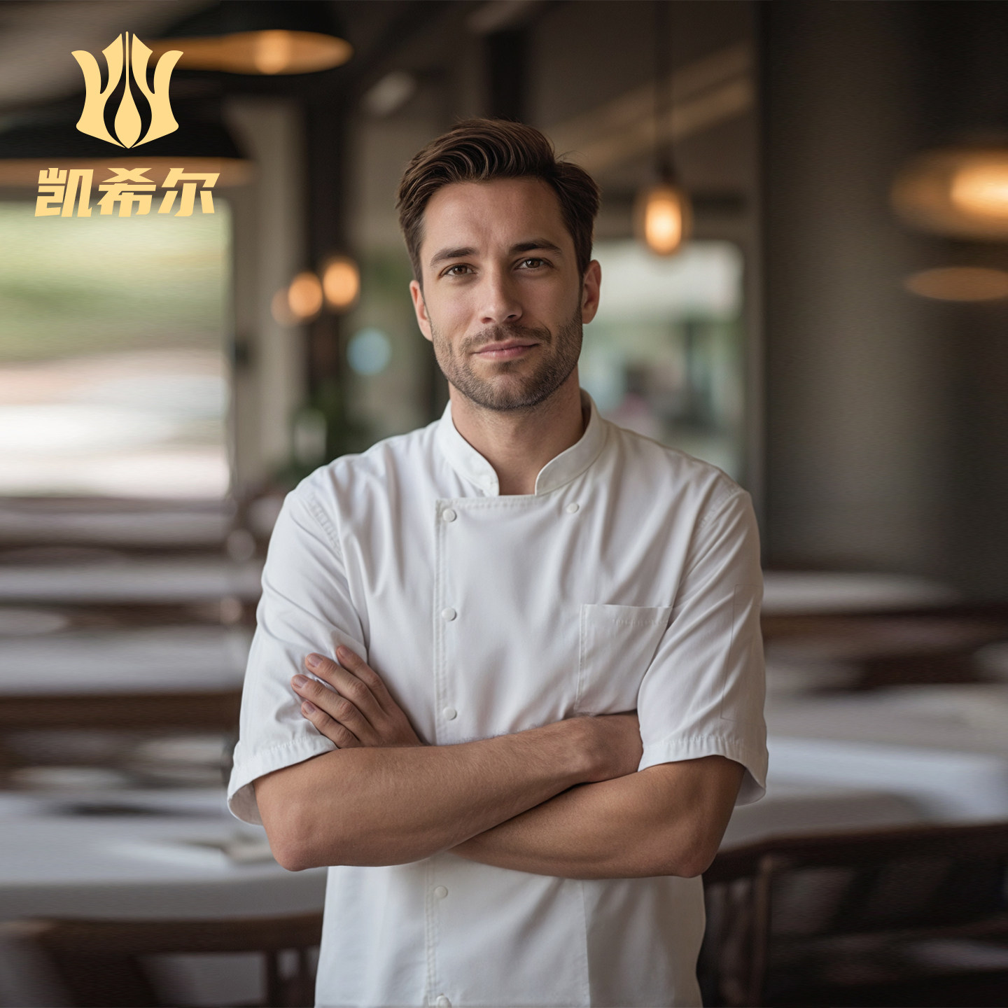 凯希尔厨师服短袖男夏季薄款透气厨房工衣烘焙糕点后厨西点师上衣