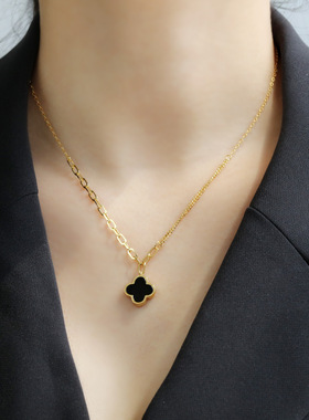 四叶草项链玛瑙韩国颈链女锁骨链