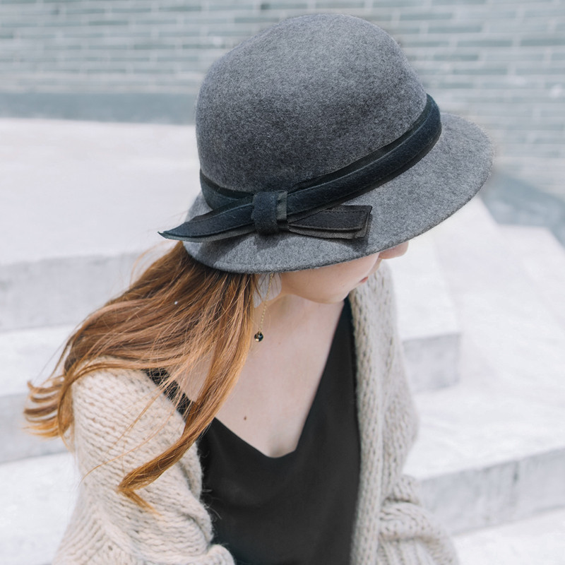圆顶小礼帽蝴蝶结渔夫帽英伦帽子