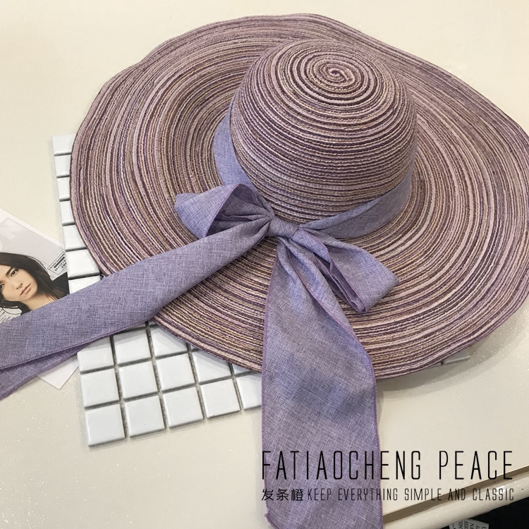 帽子女士春夏韩版夏天遮阳帽棉麻蝴蝶结大檐草帽沙滩帽防晒可折叠