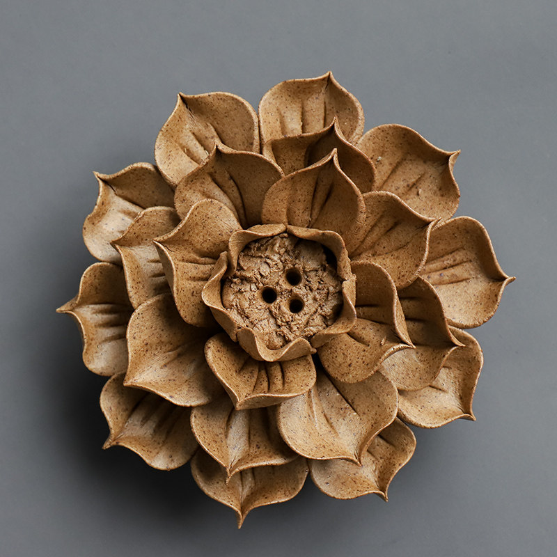 创意手工香插陶瓷香薰炉倒流香炉家用莲花香座粗陶泥捏制线香炉