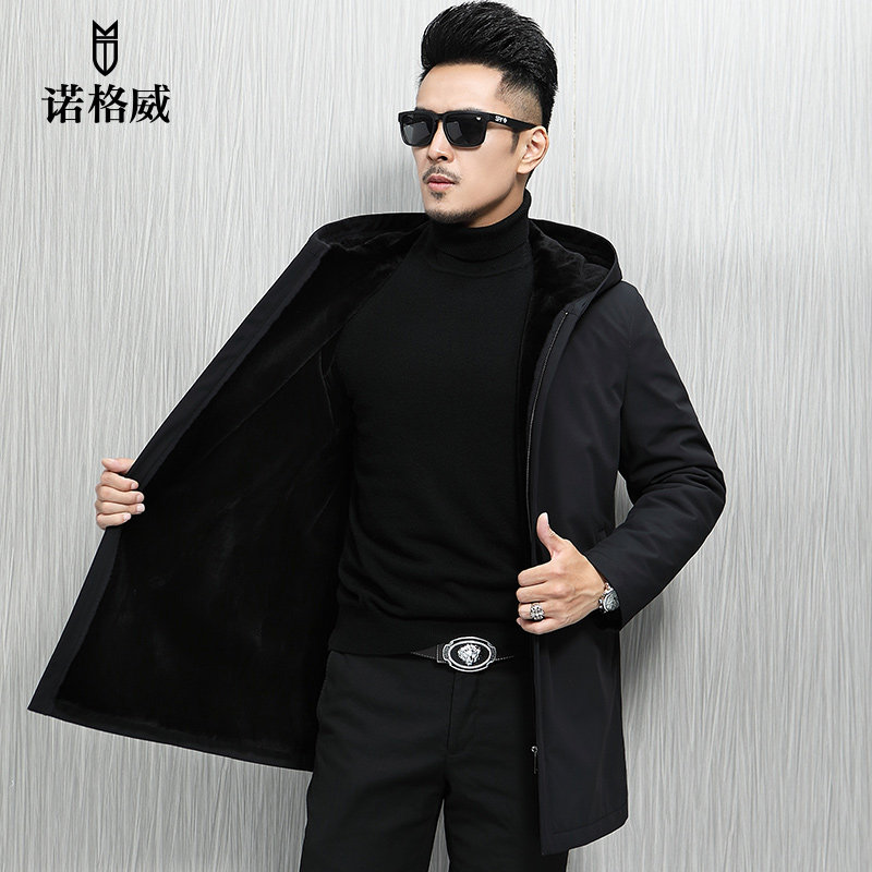 尼克服男貂绒整貂裘皮水貂皮草大衣外套中长款皮毛一体休闲派克服