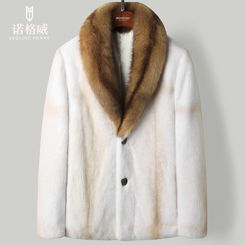水貂皮大衣男金十字貂短款紫貂西装领真皮皮草夹克海宁裘皮外套冬