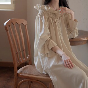 法式复古宫廷风睡衣女过膝脚踝可外穿睡裙纯棉宽松公主风晨袍春秋