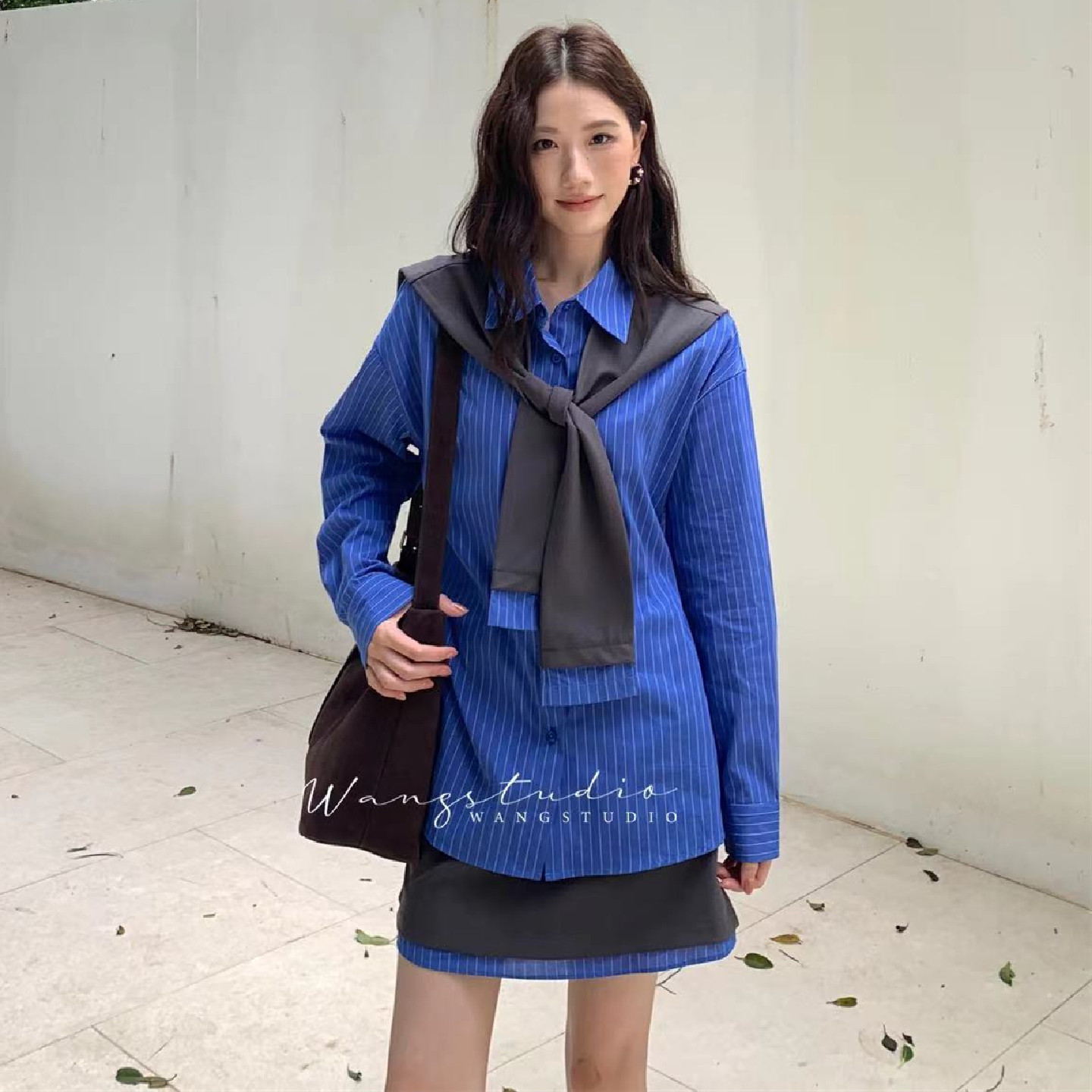 秋季女装条纹衬衫三件套
