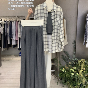 春夏新品女套装韩版吊带小衫+长阔腿裤+防晒格子衬衫三件套