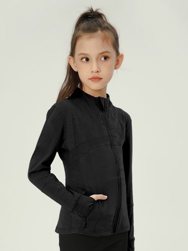 春秋季双面磨毛修身儿童运动夹克瑜伽服女孩拉链开衫瑜伽服外套