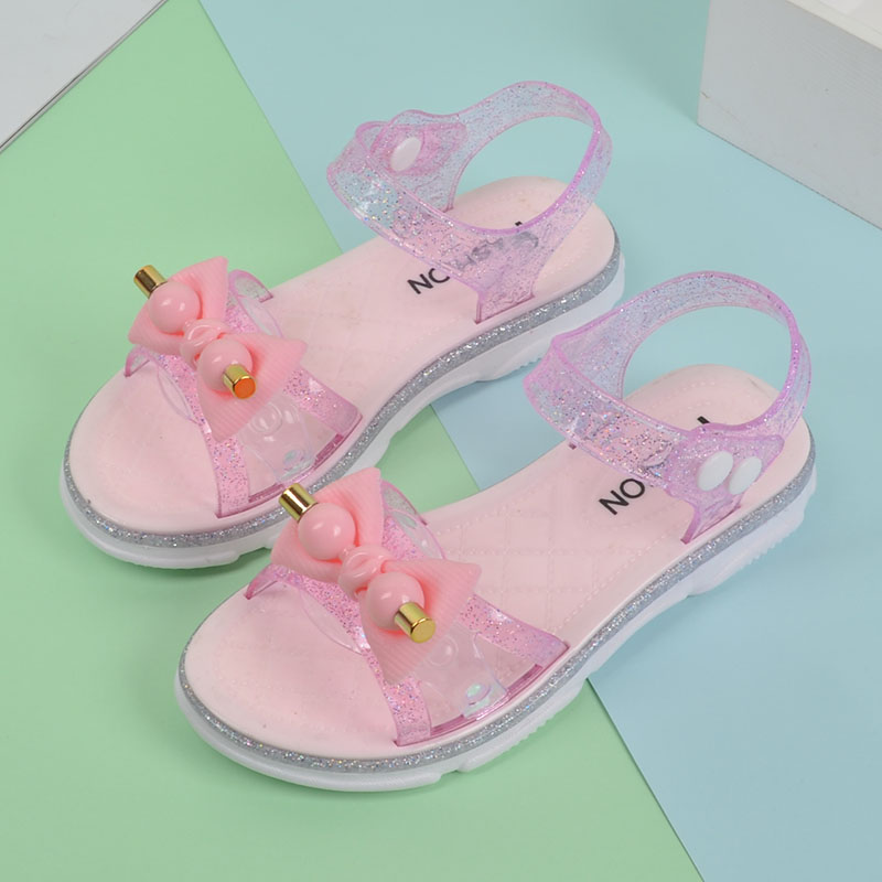 2021新款女童凉鞋夏防滑塑料水晶女孩沙滩鞋软底公主花朵儿童凉鞋