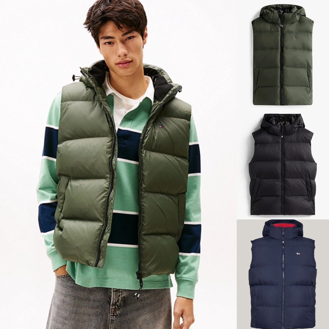 巨厚巨充绒！正品Tommy25冬男美式复古绒领连帽羽绒马甲背心外套