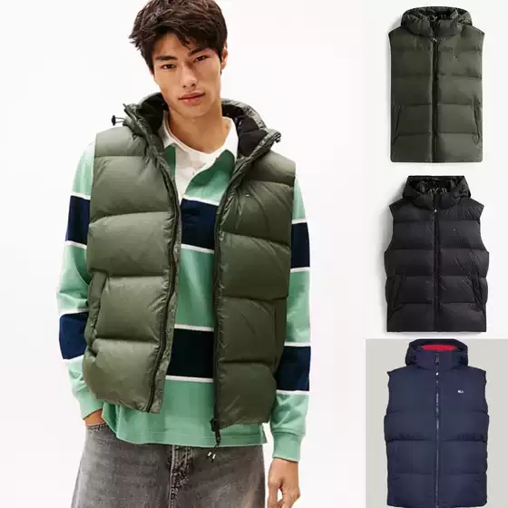 Thick and Filled with Down! Authentic Tommy Winter American Retro Velvet Collar Hooded down Vest Jacket
