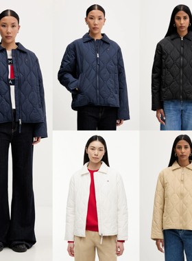 必入款！正品Tommy汤米26秋女波浪绗缝宽松翻领老钱棉服夹克外套