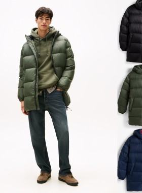 近400g！Tommy汤米男美式复古户外潮流中长款宽松连帽羽绒服外套