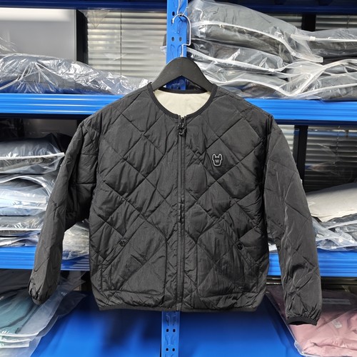 正品韩国LIFEWORK小狗家大童菱形格U领两面穿80%鸭绒轻羽绒服外套