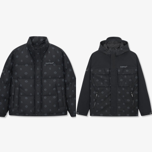 性价比超高！正品SUPRA情侣秋冬户外男满印老花尼龙鸭绒羽绒服