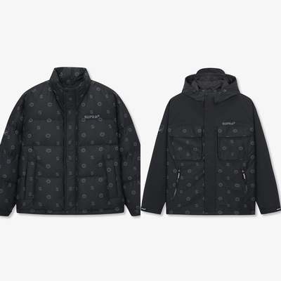 性价比超高！正品SUPRA情侣秋冬户外男满印老花尼龙鸭绒羽绒服