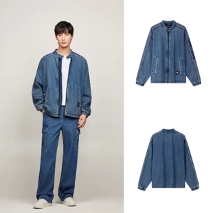 Tommy Hilfiger汤米美式潮流串标工装风刺绣立领宽松牛仔外套