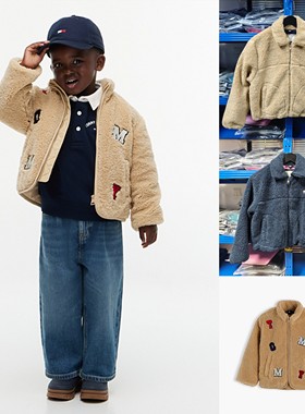 巨可爱！正品TOMMY汤米男女童刺绣徽标LOGO加厚羊羔绒棉服外套