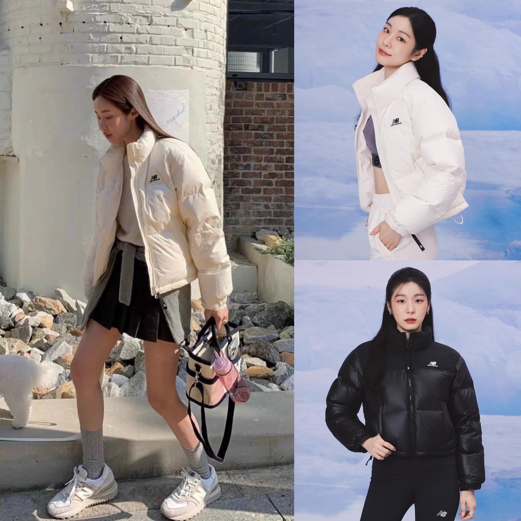 正品韩国New Balance/NB女短款显腿长时尚立领厚面包羽绒服外套