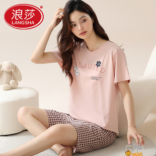 两件套甜美少女家居服套装 浪莎睡衣女夏季 短裤 薄款 可外穿 纯棉短袖