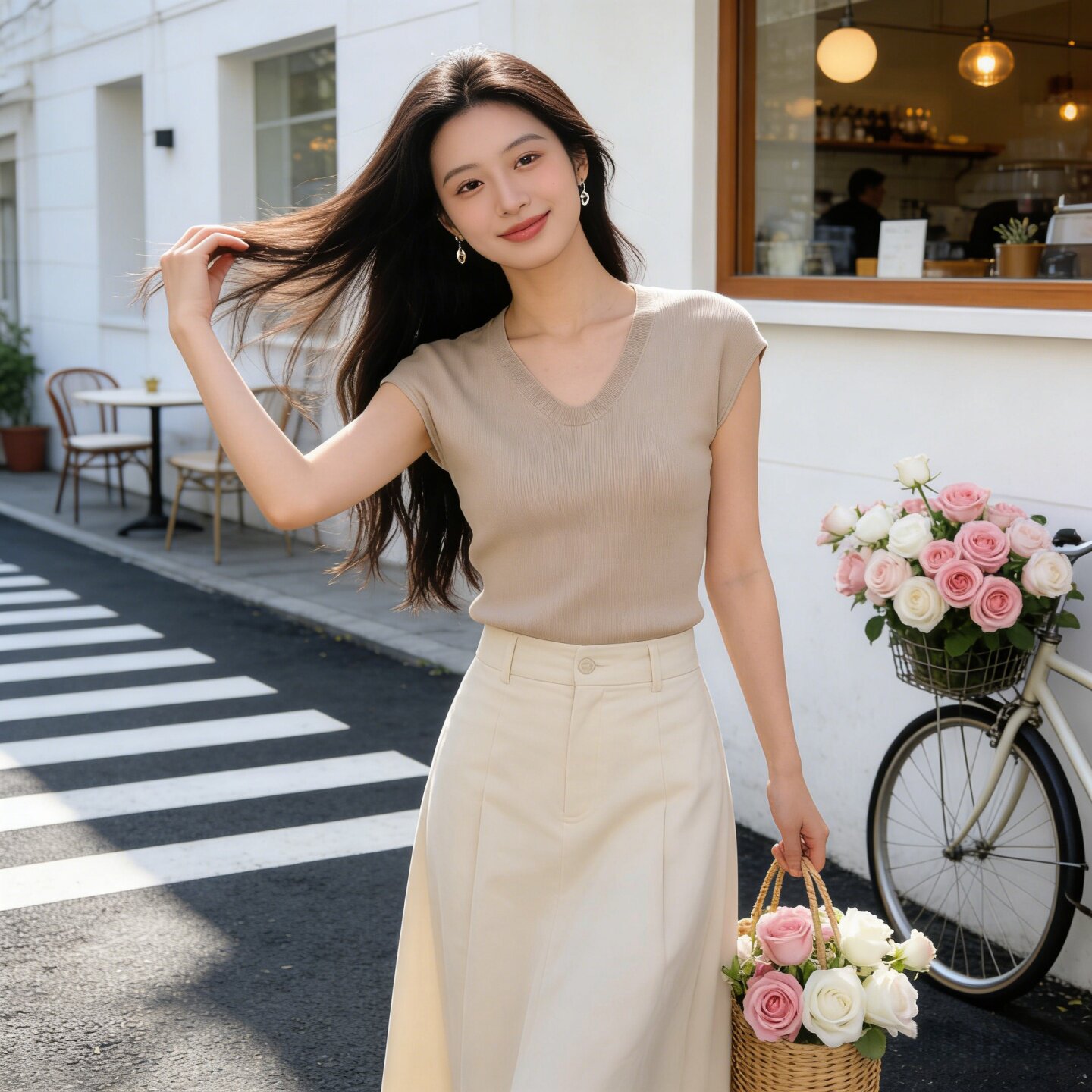 v领针织衫短袖上衣女高级感修身卡其色t恤2026新款士显瘦冰丝琪彩