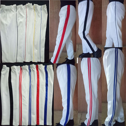 小学初中学生运动服校服裤子一条杠双杠春秋季宽松直筒白色广场舞