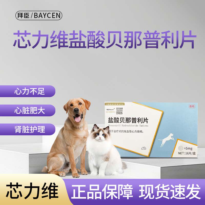拜臣芯力维F5宠物心衰肾衰血管硬化心脏肥大猫咪狗狗盐酸贝那普利