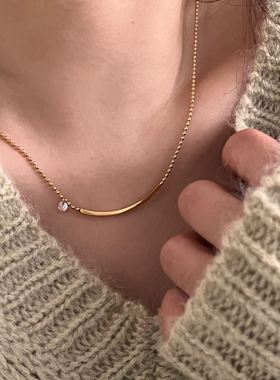 手链套装圆扣手链洗澡不用取系列●秋冬新款金色微笑锆石项链