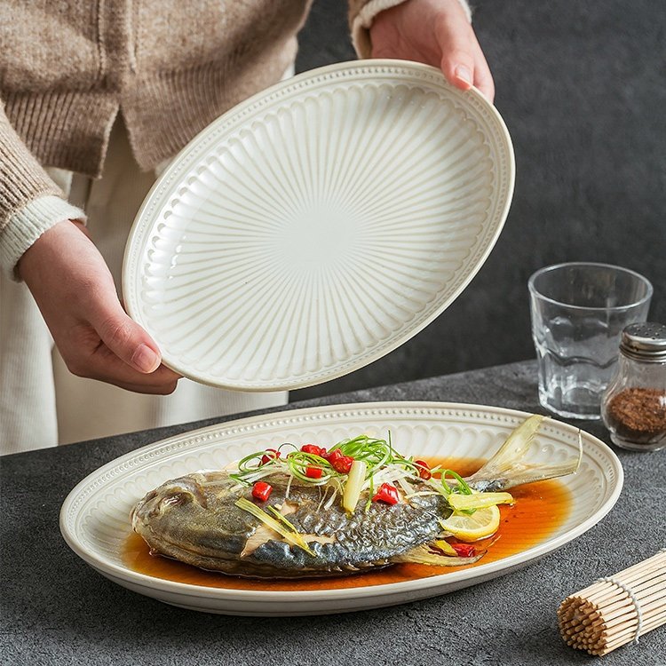 鱼盘家用2025新款釉下彩椭圆形菜盘轻奢高级感陶瓷盘专用蒸鱼盘子,餐饮具,盘,淘宝优惠券,粉丝福利购,淘宝优惠卷