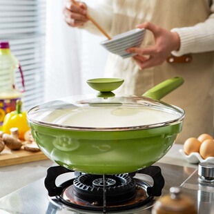 28CM 燃气电磁炉通用 无化学涂层 家用陶瓷炒锅炒菜锅不粘锅