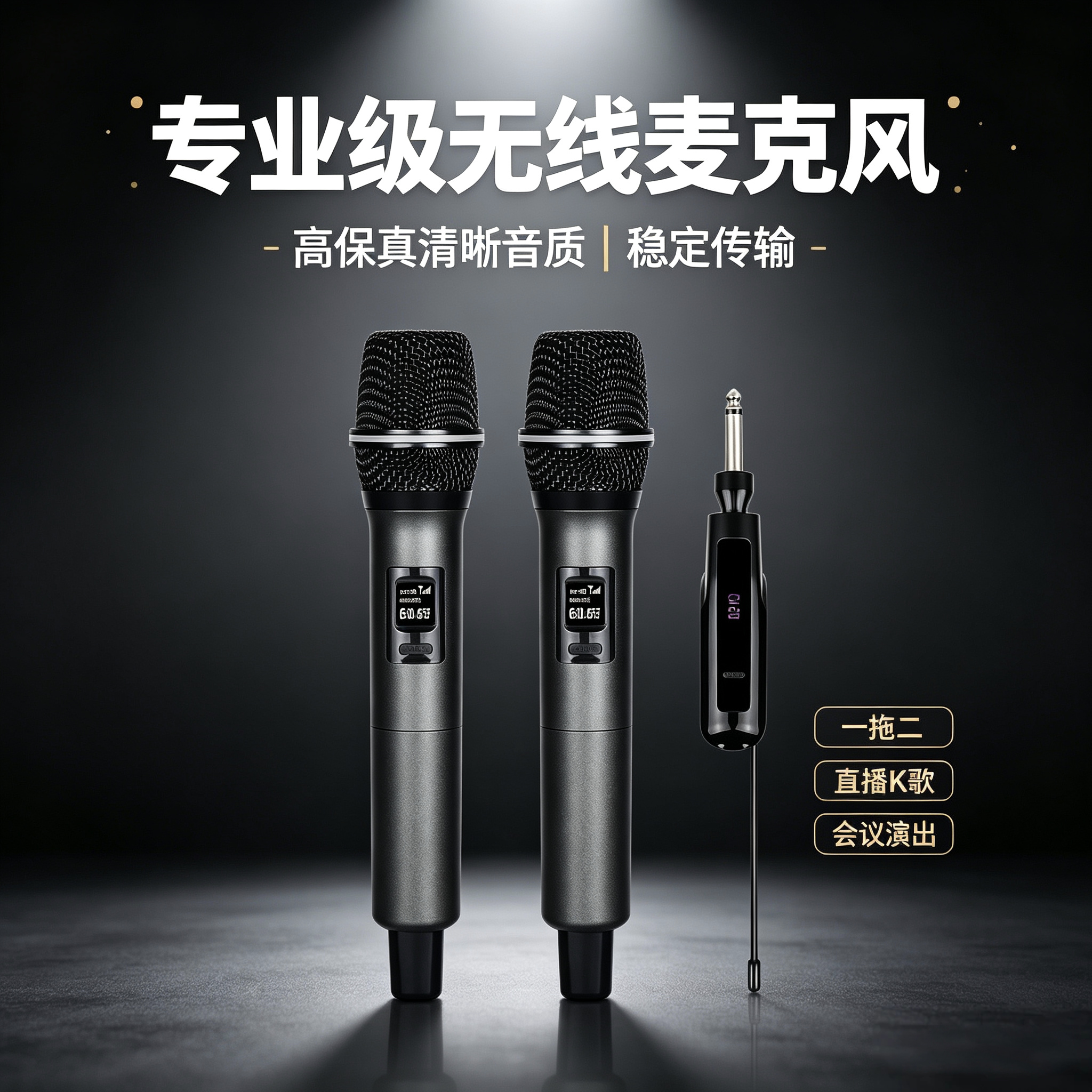 无线麦克风一拖二万能话筒 KTV舞台演出直播唱歌通用手持充电话筒图片