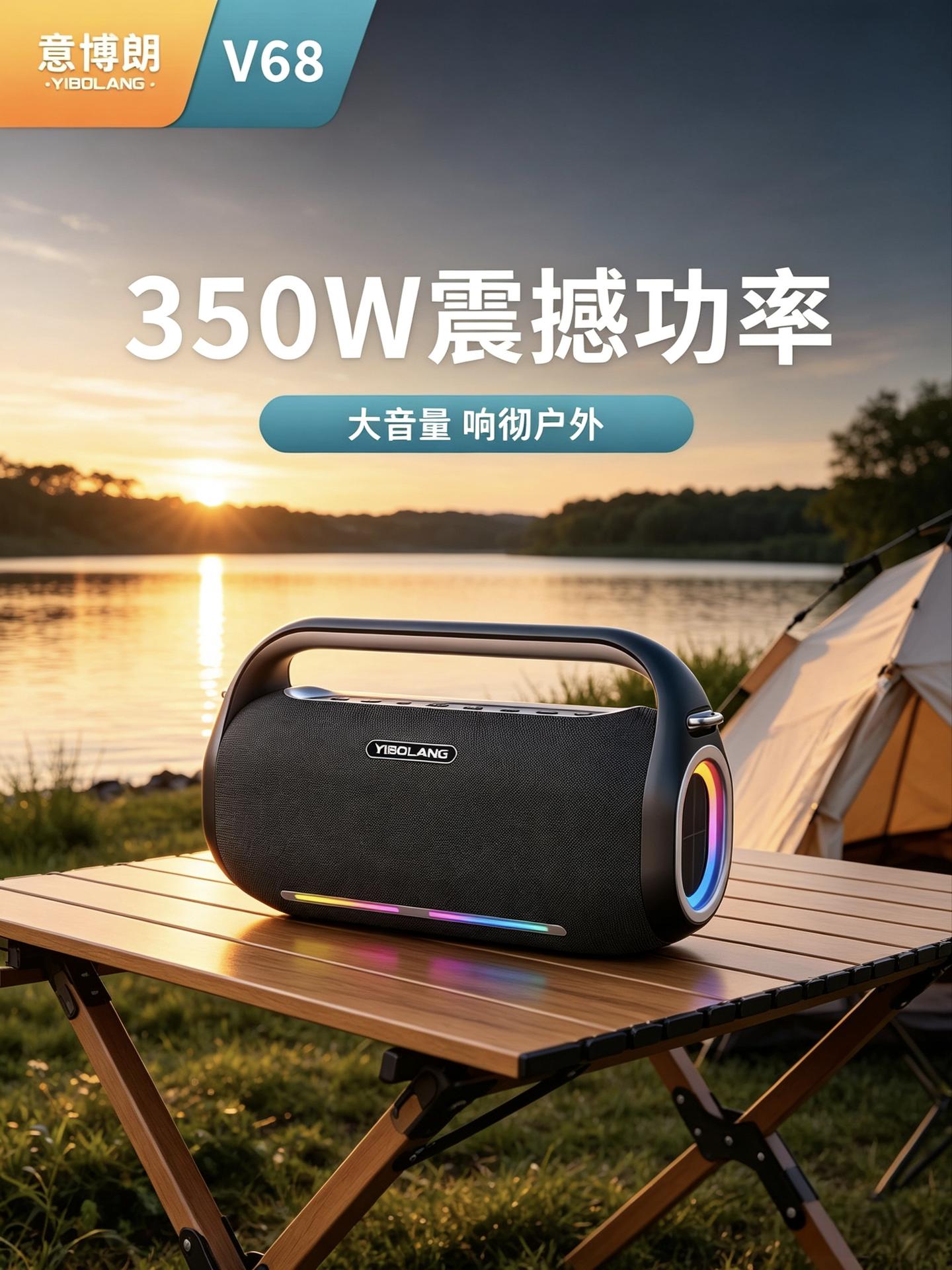 意博朗v68 家庭ktv户外广场舞音箱350W大功率露营便携K歌蓝牙音箱
